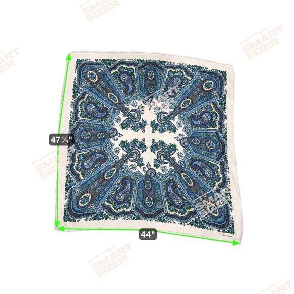 Vintage Franco Laurenti Blue & White Paisley Peacock Floral Scarf 47" X 44" Boho - Picture 6 of 6